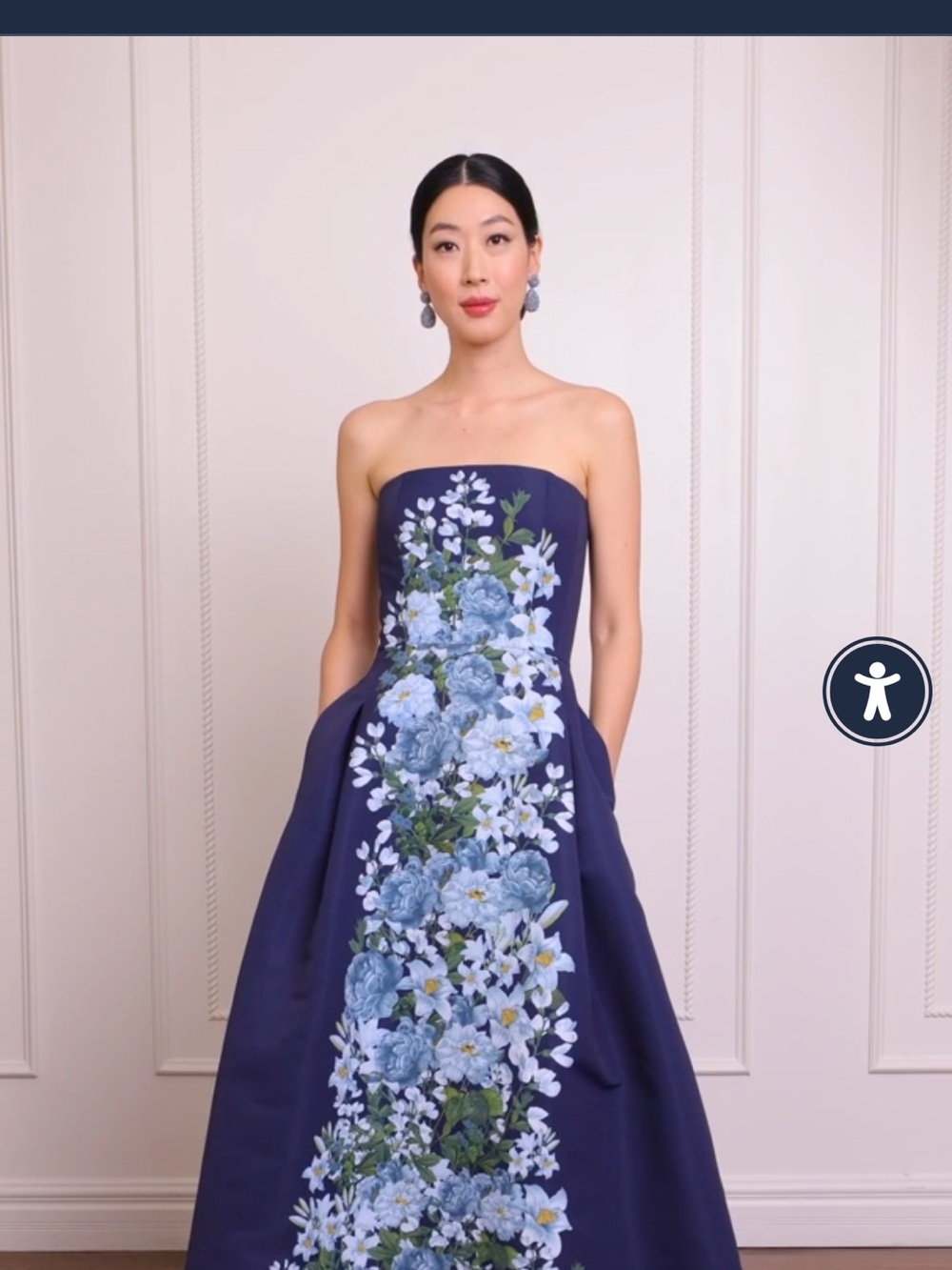 Sachin + Babi Navy Strapless Gown with Blue Floral Appliqué - Picture 2 of 2